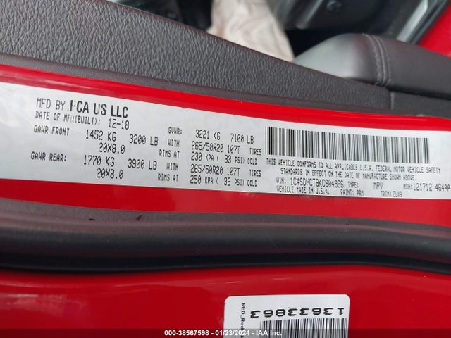 Dodge Durango R/t Rwd 2019 1C4SDHCT8KC604866 Image 9