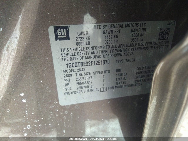 Chevrolet Colorado Lt 2015 1GCGTBE32F1251870 Image 9