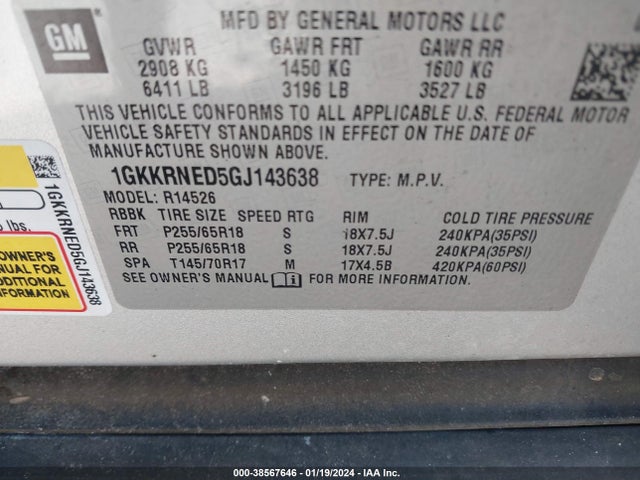 GMC Acadia Sle-1 2016 1GKKRNED5GJ143638 Image 9