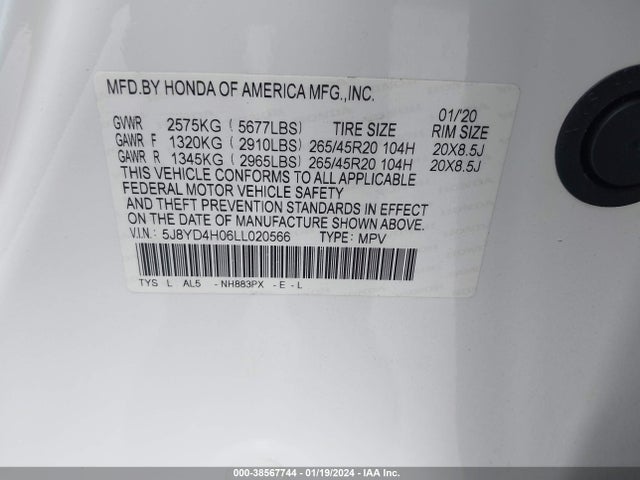 2020 ACURA MDX TECHNOLOGY A-SPEC PACKAGES VIN: 5J8YD4H06LL020566