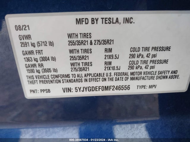 5YJYGDEF0MF246556 Tesla Model Y Performance Dual Motor All-wheel Drive