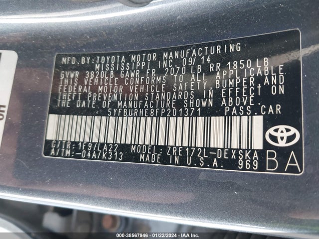 Toyota Corolla S Premium 2015 5YFBURHE8FP201371 Image 9