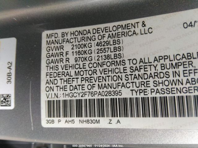 1HGCY2F76PA028395 Honda Accord Hybrid Sport-l