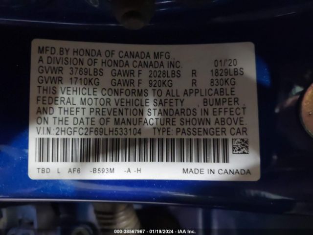 2HGFC2F69LH533104 Honda Civic Lx