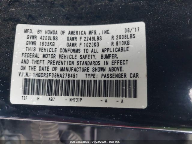 1HGCR2F38HA276451 Honda ACCORD LX