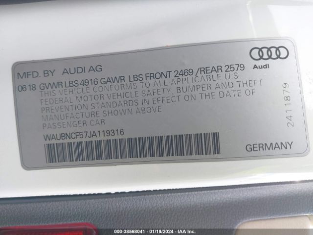 WAUBNCF57JA119316 Audi A5 2.0t Premium