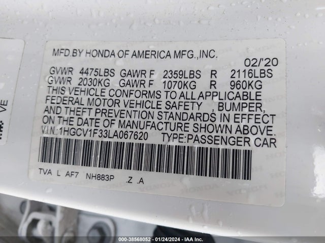 Honda Accord Sport 2020 1HGCV1F33LA067620 Image 9