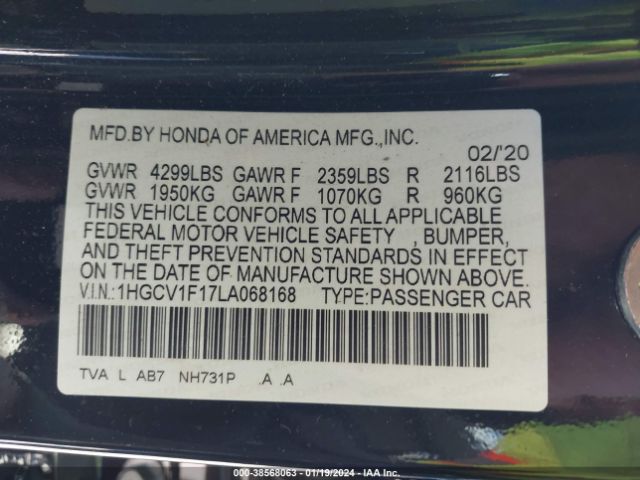 1HGCV1F17LA068168 Honda ACCORD LX