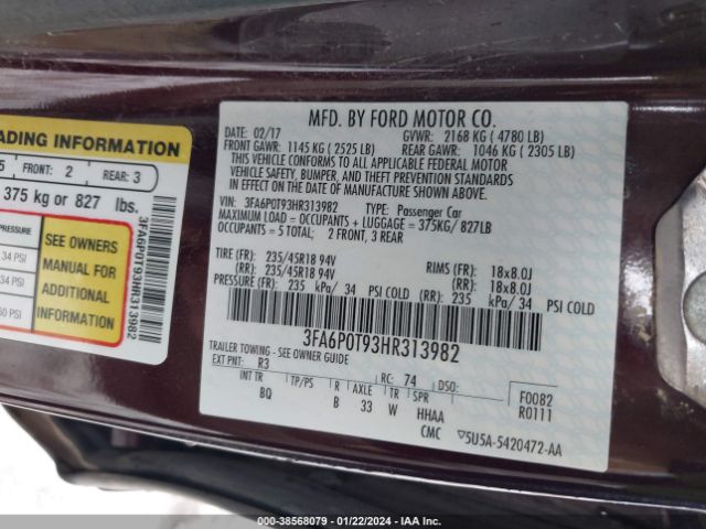3FA6P0T93HR313982 Ford FUSION SE