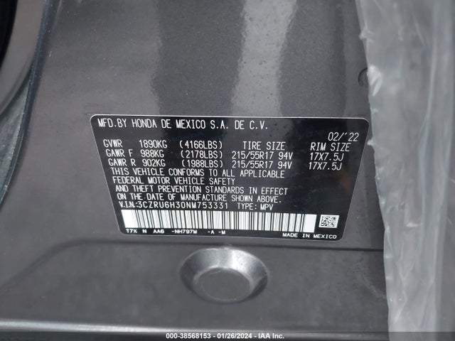 Honda Hr-v Awd Lx 2022 3CZRU6H30NM753331 Image 9