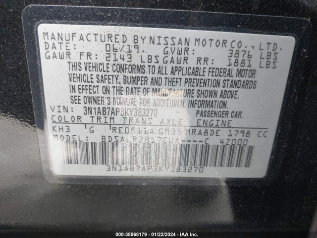 Nissan SENTRA SR 2019 3N1AB7AP3KY383270 Image 9