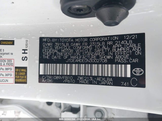 Toyota Corolla Hybrid Le 2022 JTDEAMDE0N3002708 Image 9