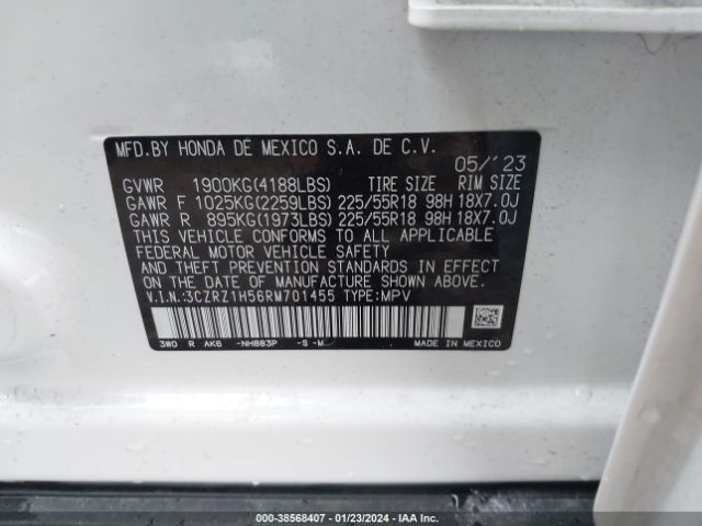 3CZRZ1H56RM701455 Honda Hr-v 2wd Sport/2wd Sport W/o Bsi