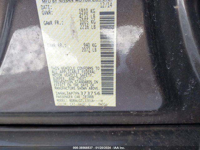 2015 NISSAN ALTIMA 2.5 S VIN: 1N4AL3AP7FN373756
