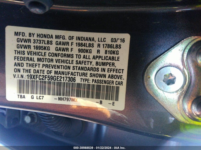 Honda Civic Lx 2016 19XFC2F59GE217306 Image 9