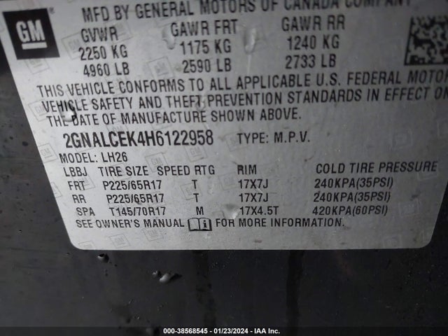 Chevrolet EQUINOX LT 2017 2GNALCEK4H6122958 Image 9