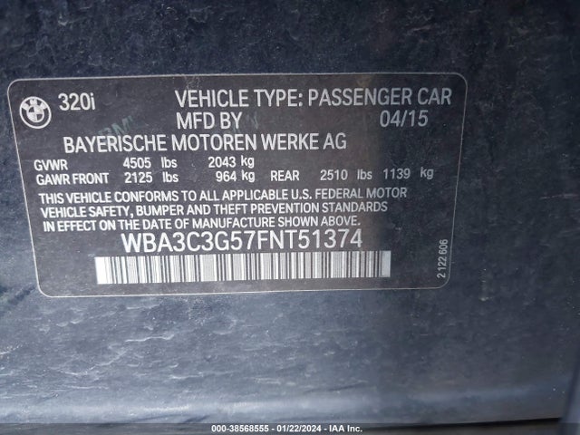 BMW 320i Xdrive 2015 WBA3C3G57FNT51374 Image 9