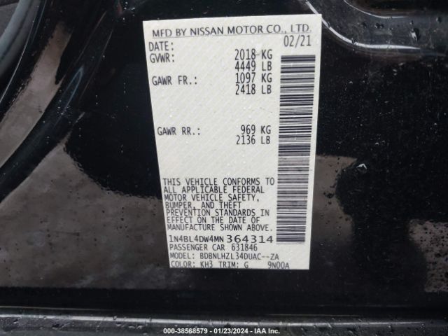 1N4BL4DW4MN364314 Nissan Altima Sv Intelligent Awd