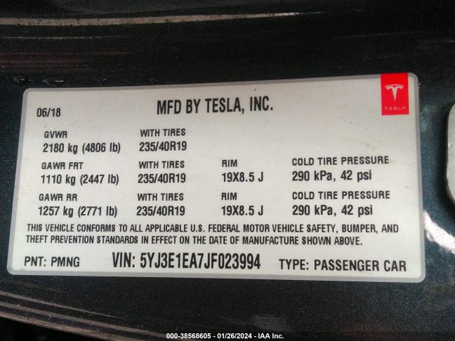 Tesla MODEL 3 2018 5YJ3E1EA7JF023994 Image 9