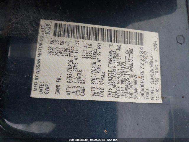 Nissan Frontier Sv 2019 1N6AD0EVXKN722284 Image 9