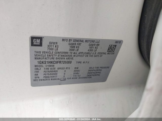 1GKS1HKC9FR726069 GMC Yukon Xl 1500 Slt