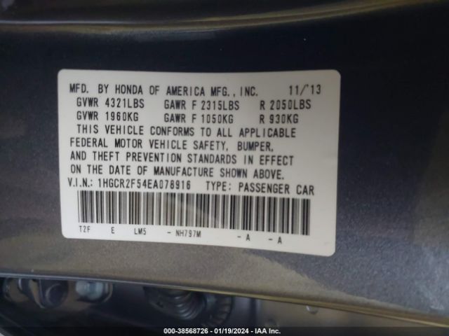 1HGCR2F54EA078916 Honda Accord Sport