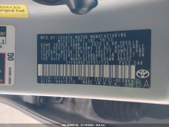 Toyota Corolla Le Plus 2014 5YFBURHE3EP037235 Image 9