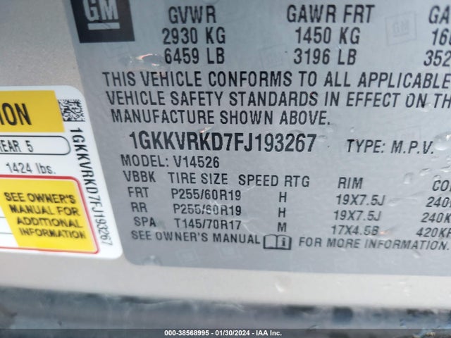 1GKKVRKD7FJ193267 GMC Acadia Slt-1