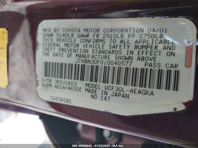 2001 LEXUS LS 430 VIN: JTHBN30F010040577