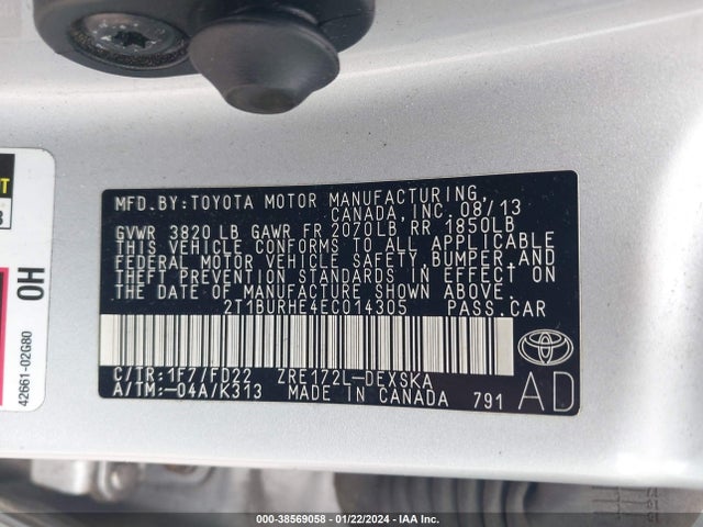 Toyota Corolla S Plus 2014 2T1BURHE4EC014305 Image 9