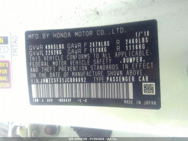 JHMZC5F31JC006692 Honda Clarity Plug-in Hybrid Touring