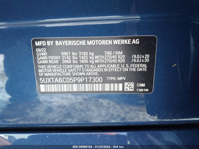 2023 BMW X5 PHEV XDRIVE45E VIN: 5UXTA6C05P9P17300