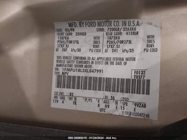 1999 FORD EXPEDITION EDDIE BAUER/XLT VIN: 1FMPU18L3XLB47991