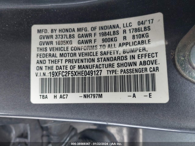 Honda Civic Lx 2017 19XFC2F5XHE049127 Image 9