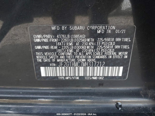 Subaru Crosstrek Limited 2021 JF2GTHMC7MH317212 Image 9