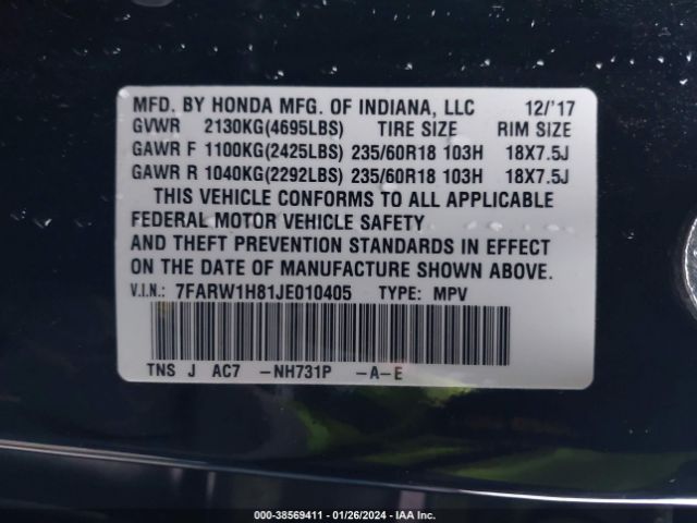 7FARW1H81JE010405 Honda Cr-v Ex-l/ex-l Navi
