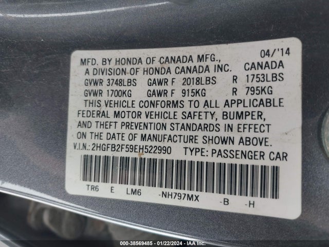 Honda Civic Lx 2014 2HGFB2F59EH522990 Image 9