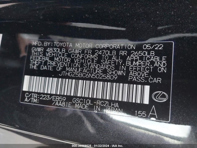 JTHGZ5BC6N5025809 Lexus Rc 350 F Sport