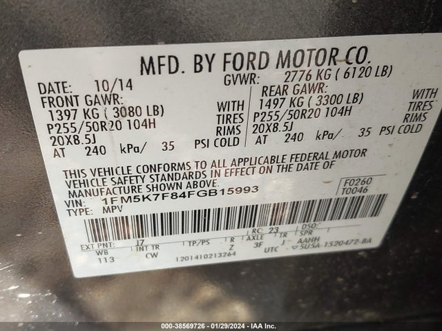 Ford Explorer Limited 2015 1FM5K7F84FGB15993 Image 9