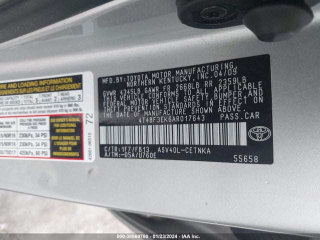 2010 TOYOTA CAMRY LE VIN: 4T4BF3EK6AR017643