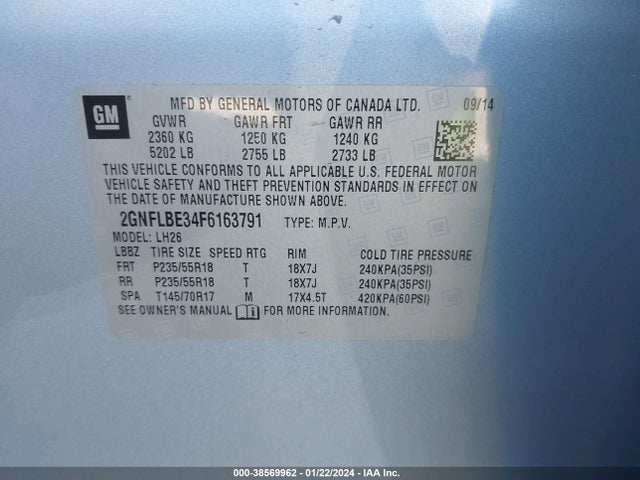 Chevrolet EQUINOX 1LT 2015 2GNFLBE34F6163791 Image 9