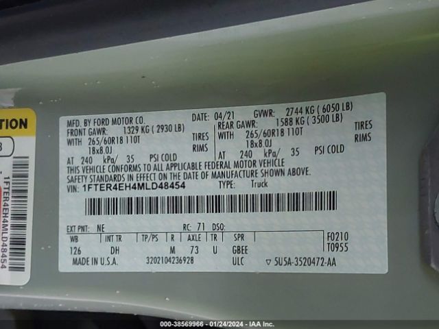 1FTER4EH4MLD48454 Ford Ranger Lariat