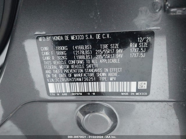 Honda Hr-v Awd Lx 2022 3CZRU6H35NM736251 Image 9
