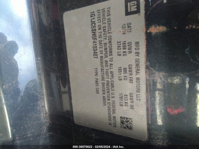 Chevrolet Sonic Lt Auto 2015 1G1JC5SH6F4153407 Image 9