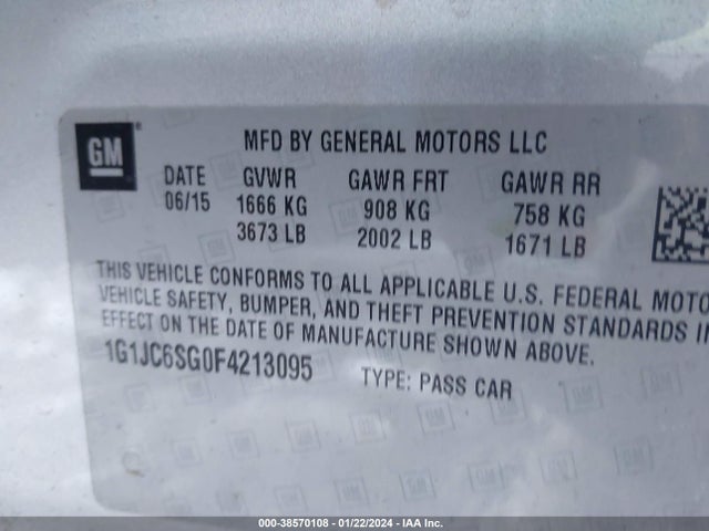 Chevrolet Sonic Lt Auto 2015 1G1JC6SG0F4213095 Image 9