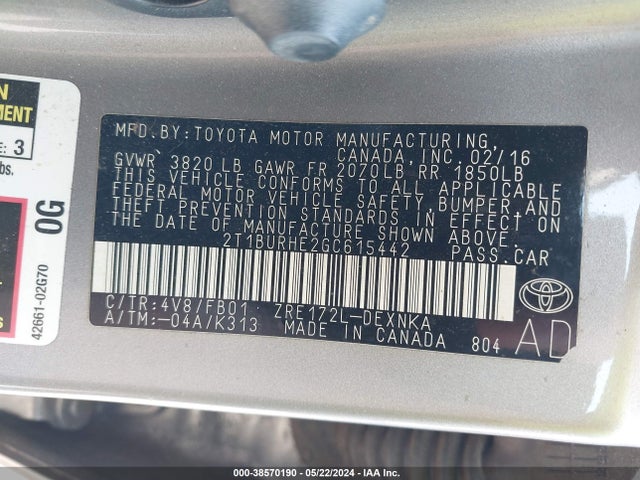 Toyota COROLLA LE 2016 2T1BURHE2GC615442 Image 9
