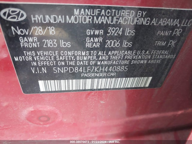 Hyundai Elantra Value Edition 2019 5NPD84LF7KH440885 Image 9