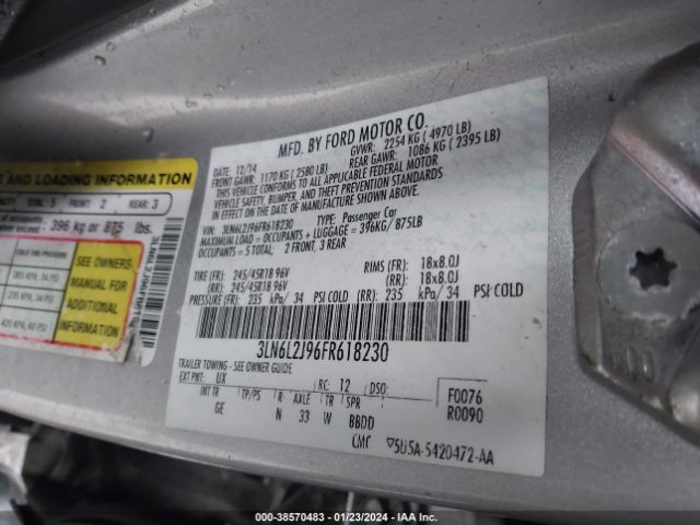 3LN6L2J96FR618230 Lincoln MKZ