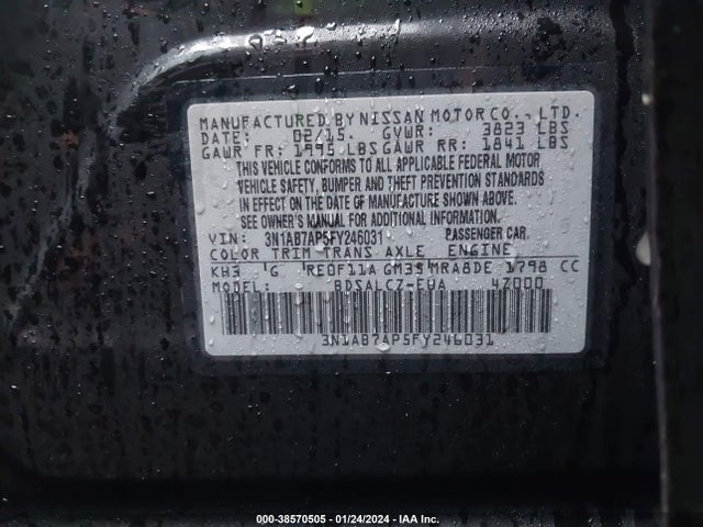 2015 NISSAN SENTRA S VIN: 3N1AB7AP5FY246031