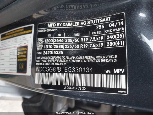 WDCGG8JB1EG330134 Mercedes-Benz Glk 350 4matic